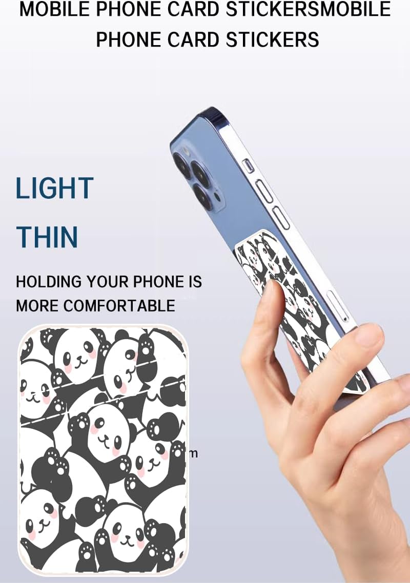 AOHRO Phone Card Holder, Dual Pocket Leather Phone Wallet Adhesive Stick On, Cute Card Holder, Credit Card Holder for Phone Case Cute Pandas - Image 3